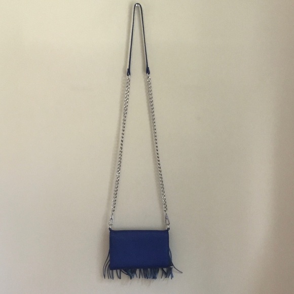 Rebecca Minkoff Blue Leather Fringe Case Mate Convertible Crossbody Bag Clutch - Picture 9 of 16
